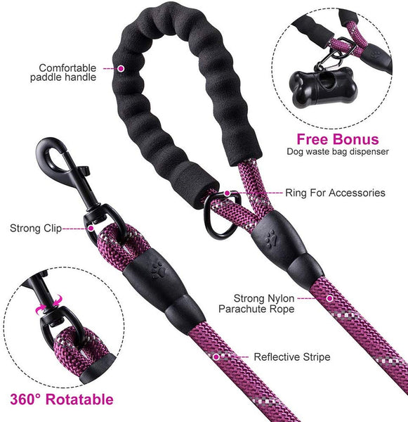 JBYAMUS 5 FT Reflective Dog Leash, Heavy Duty Dog Leash with Comfortable Padded Handle, Durable Nylon Encryption Braid Anti-Chewing for Medium and Large Dogs