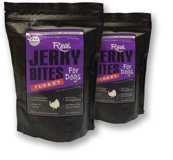 PetzPaw All Natural Dog Treats – Healthy Jerky Bites for Your Pet – Made in The USA - Grain, Wheat, Soy, Gluten Free - Beef 16oz, Chicken 8oz or Turkey 8oz - Perfect for Dog Training