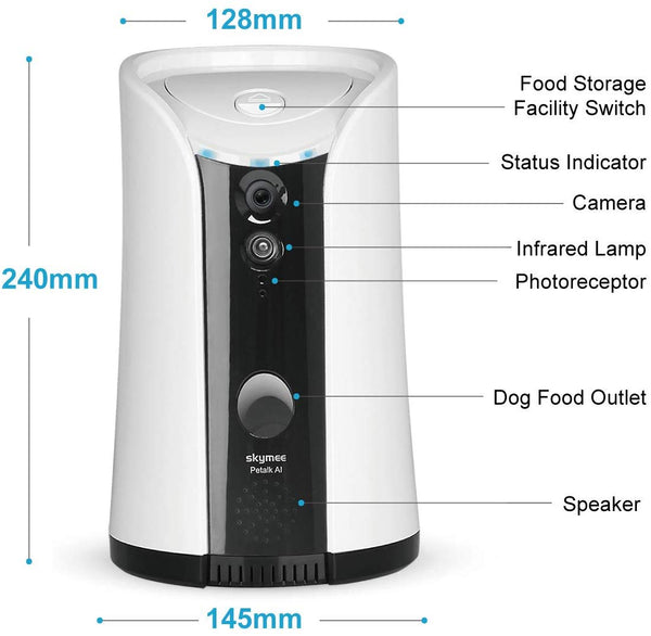 SKYMEE Dog Camera Treat Dispenser,WiFi Full HD Pet Camera with Two-Way Audio and Night Vision,Compatible with Alexa