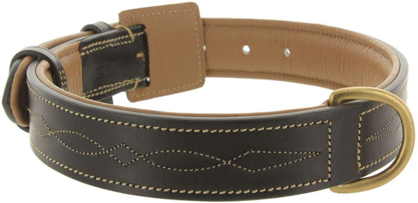 Viosi Leather Dog Collar for Large Medium Small Dogs Best Padded Buffalo Hide 2 Solid Brass Rings for Leash and Dog Tag, Metal D-Buckle