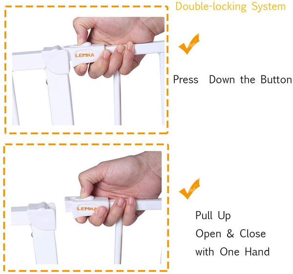 LEMKA Safety Baby Gate,Thru Gate Metal Expandable Pet Gate for Stairs,Doorways with 4" & 6" Extension,Fits Spaces Between 30" to 42" Wide 30" High