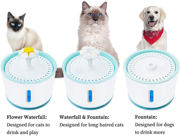 Petilleur Pet Water Fountain Automatic Water Feeder 2.4L with Light and Water Level Window, Drinking Fountain for Cats and Dogs with USB Connector, 2 Filters Included