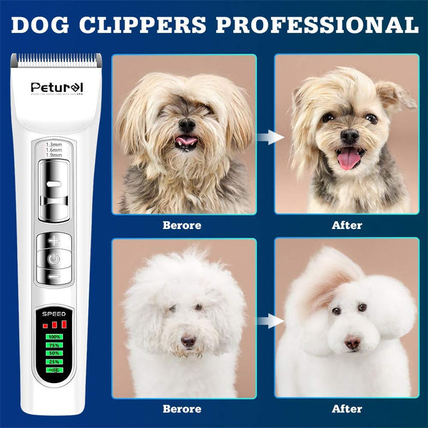 Dog Clippers Professional Dog Shaver Clippers Dog Grooming Clippers Pet Trimmers Clippers Quiet Pet Clippers Dog Grooming Kit Cordless LCD Display Low Noise Electric Dog Shaver Clippers