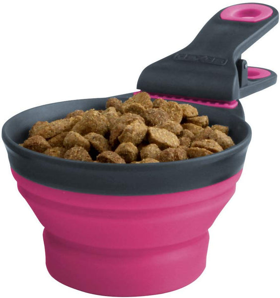 Dexas Popware for Pets Collapsible KlipScoop, 1/2 Capacity, Gray/Pink