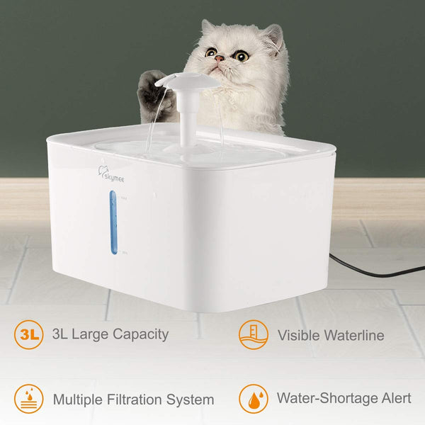 SKYMEE Pet Water Fountain 3L Automatic Pet Cat and Dog Drinking Fountain with Two Water Storage Bowls and Two Water Outlets, Suitable for Two Pets to Drink