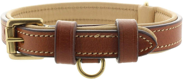 Viosi Leather Dog Collar for Large Medium Small Dogs Best Padded Buffalo Hide 2 Solid Brass Rings for Leash and Dog Tag, Metal D-Buckle