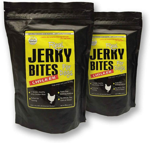 PetzPaw All Natural Dog Treats – Healthy Jerky Bites for Your Pet – Made in The USA - Grain, Wheat, Soy, Gluten Free - Beef 16oz, Chicken 8oz or Turkey 8oz - Perfect for Dog Training