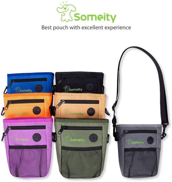 SOMEITY Dog Treat Pouch for Training, Built-in Poop Bag Dispenser, Easily Carries Pet Toys, Kibble and Treats, Running Waist Bag, Fanny Pack