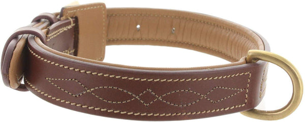 Viosi Leather Dog Collar for Large Medium Small Dogs Best Padded Buffalo Hide 2 Solid Brass Rings for Leash and Dog Tag, Metal D-Buckle