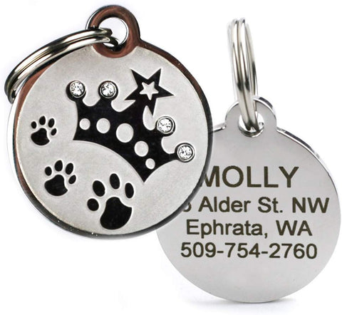 GoTags Designer Pet ID Tags in Stainless Steel for Dogs and Cats, Custom Engraved with 4 Lines of Personalized ID, Cute, Unique Pet Tags in Several Fun Designs