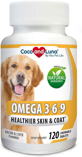 Vita Pet Life Omega 3 for Dogs, Fish Oil, Flaxseed Oil, Antioxidant, DHA EPA Fatty Acids, Brain Health, Shiny Coat, Itchy Skin Relief, Dry Skin, Immune System Support, Anti Inflammatory, 100% Natural