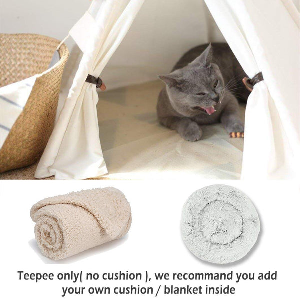 little dove Pet Teepee Dog(Puppy) & Cat Bed - Portable Pet Tents & Houses for Dog(Puppy) & Cat Beige Color 24 Inch (with or Without Optional Cushion)
