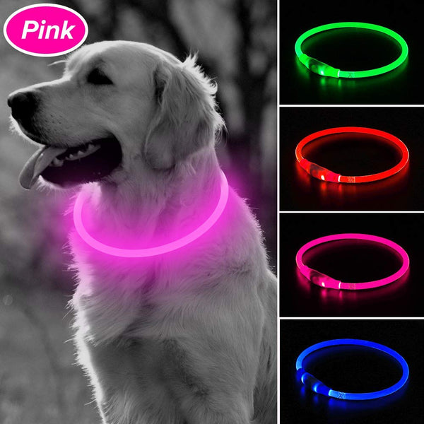 BSEEN LED Dog Collar, USB Rechargeable Glowing Pet Collar, TPU Cuttable Dog Safety Lights for Small Medium Large Dogs