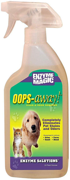 ENZYME MAGIC Oops Away Stain & Odor Remover; Natural Multi-Enzyme Solution Eliminates Pet's Blood, Feces, Urine, Vomit, Grass & Organic Strains from Home; Safe for Carpets and Fabrics (24oz x 2-Pack)