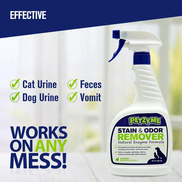 Petzyme Pet Stain Remover & Odor Eliminator, Enzyme Cleaner for Dogs, Cats Urine, Feces and More