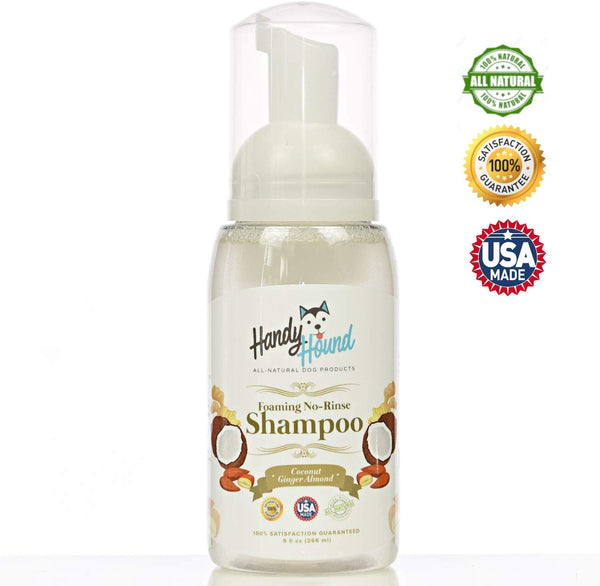 Handy Hound Foaming No Rinse Shampoo for Dogs or Cats | All-Natural Dry Waterless Pet Shampoo to Safely Remove Pet Odors | 9oz\/266ml, Made in USA.