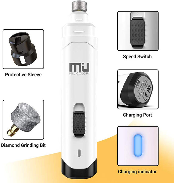MIU COLOR Nail Grinder for Dogs, Rechargeable Dog Nail Trimmer, 2-Speed Powerful Electric Pet Nail Grinder Painless Grooming Smoothing for Small Medium Large Dogs Cats(New Version)