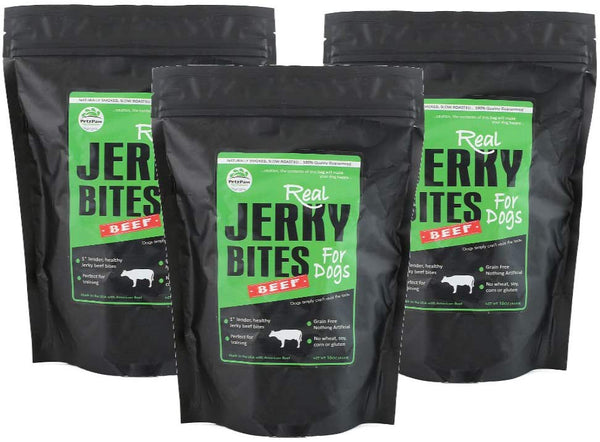 PetzPaw All Natural Dog Treats – Healthy Jerky Bites for Your Pet – Made in The USA - Grain, Wheat, Soy, Gluten Free - Beef 16oz, Chicken 8oz or Turkey 8oz - Perfect for Dog Training