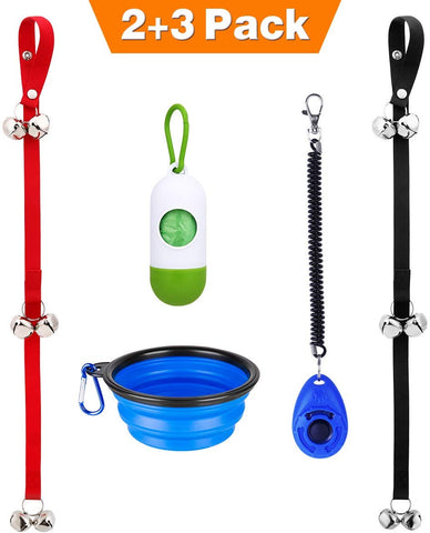 Manfiter Dog Doorbell for Potty Training with Collapsible Dog Bowl and Dog Clicker and Potty Waste Bag Dispenser with 15 Count Bags, Bells for Puppy Training