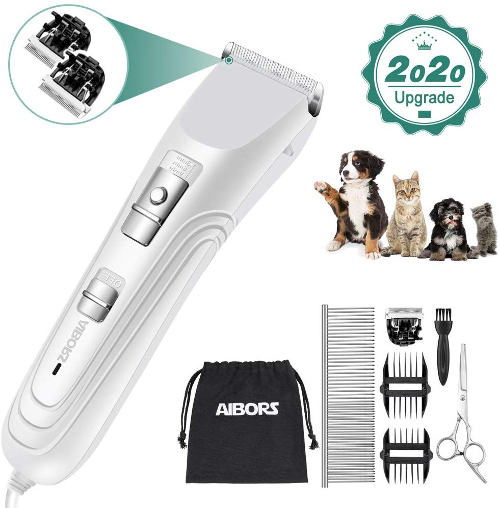 AIBORS Dog Grooming Clippers kit with 12V High Power Low Noise for Thick Coats Heavy Duty Plug-in Pet Trimmer Electric Professional Hair Clippers for Dogs Cats Pets