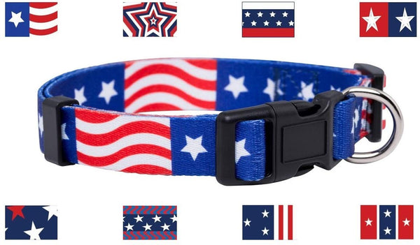 Native Pup American Flag Dog Collar |4th of July| USA Patriotic Flag Pattern| 12 Designs