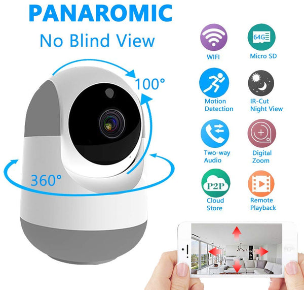 HD 1080P 360°Panoramic Indoor Wireless IP Security Camera WiFi Surveillance Pet Camera with Cloud Storage Two Way Audio Remote Viewing Pan/Tilt/Zoom Night Vision Motion Detect for Home/Shop/Office