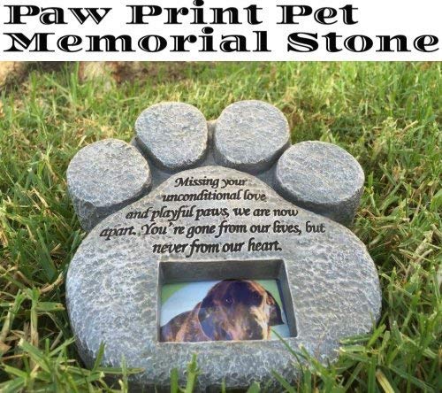 Paw Print Pet Memorial Stone - Features Sympathy Poem - Indoor Outdoor Dog or Cat for Garden Backyard Marker Grave Tombstone - Loss of Pet Gift - Loss of Dog Gift