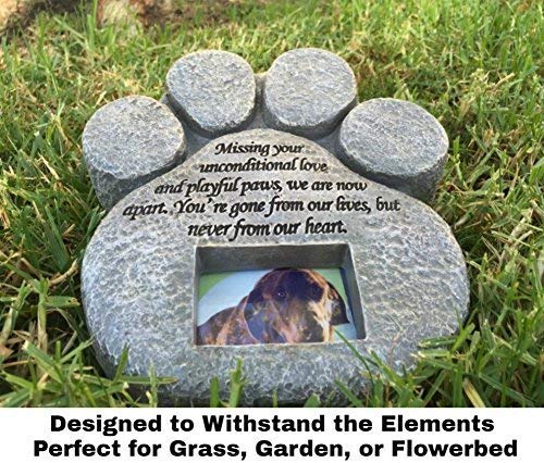 Paw Print Pet Memorial Stone - Features Sympathy Poem - Indoor Outdoor Dog or Cat for Garden Backyard Marker Grave Tombstone - Loss of Pet Gift - Loss of Dog Gift