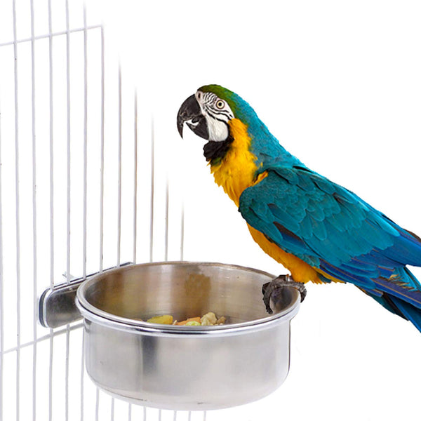 BWOGUE Bird Parrot Feeding Cups with Clamp Stainless Steel Food Water Bowls Dish Feeder for Cockatiel Conure Budgies Parakeet Parrot Macaw Small Animal Chinchilla