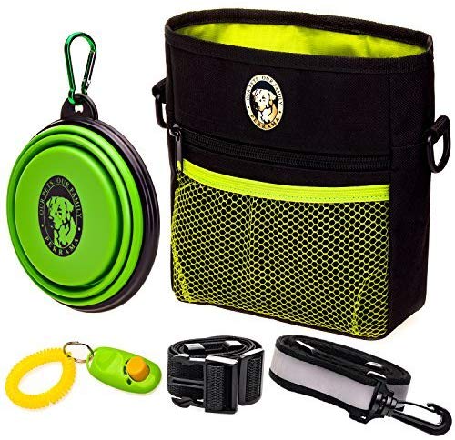 PERRAMA Dog Treat Bag, Training Pouch for Small and Large Dogs with Clicker and Collapsible Food Bowl BPA Free – Pet Treats Tote Bag with Waist and Shoulder Reflective Straps and Belt Clip