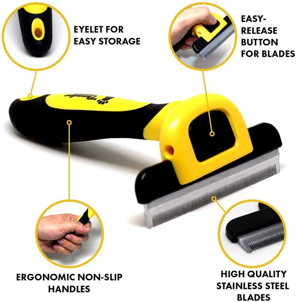 Thunderpaws Best Professional De-Shedding Tool and Pet Grooming Brush, D-Shedz for Breeds of Dogs, Cats with Short or Long Hair, Small, Medium and Large