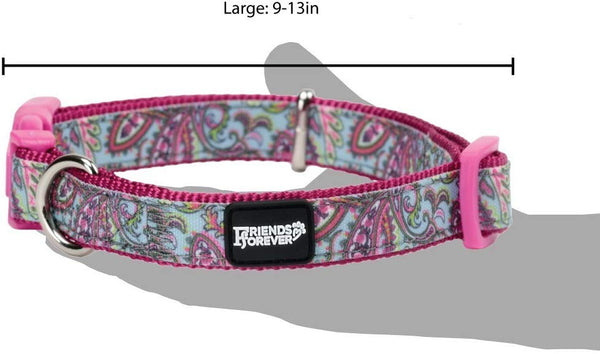 Friends Forever Paisley Dog Collar for Dogs, Fashion Print Garden Pattern, Cute Puppy Collar, Available in Size Small\/Medium\/Large