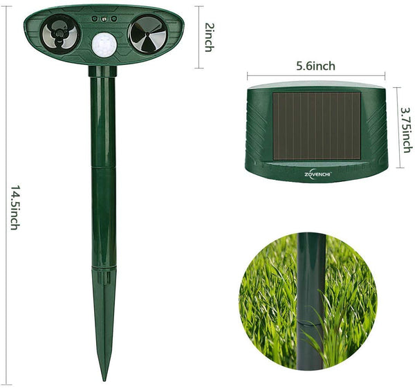 ZOVENCHI Animal Pest Repeller, Solar Powered Ultrasonic Pest Repeller,Effective Outdoor Waterproof Expeller Work on Raccoons,Skunks,Foxes,Dogs,Cats,Deer,Squirrels etc