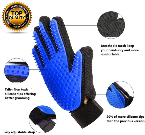 Angeles 8 Upgraded Version Pet Grooming Glove - Gentle Deshedding Brush Glove - Pet Hair Remover Mitt - Dog & Cat with Long & Short Fur