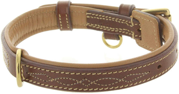 Viosi Leather Dog Collar for Large Medium Small Dogs Best Padded Buffalo Hide 2 Solid Brass Rings for Leash and Dog Tag, Metal D-Buckle