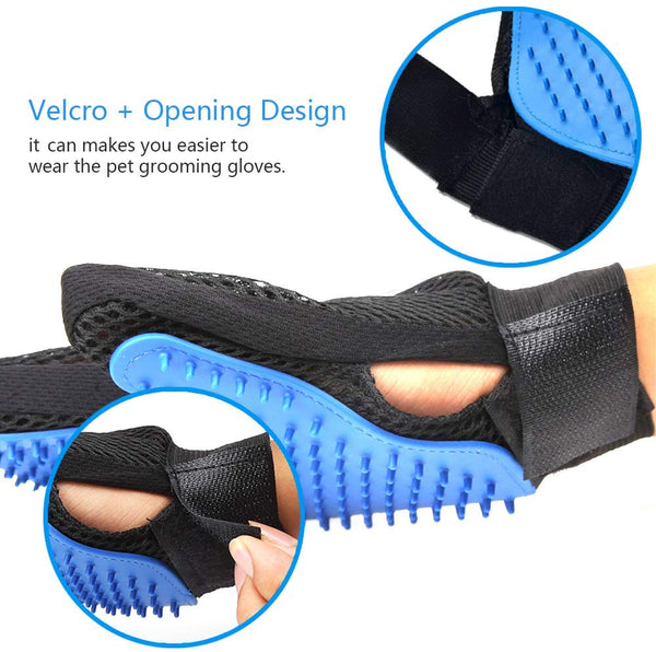 STARROAD-TIM Pet Grooming Glove Hair Remover Brush Gentle Deshedding Efficient Pet Mitt Pet Massage Gloves Left & Right Hand Draw Dogs Cats Horses Long Short Fur (1Pair Left & Right Hand (Blue))