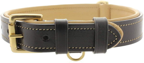Viosi Leather Dog Collar for Large Medium Small Dogs Best Padded Buffalo Hide 2 Solid Brass Rings for Leash and Dog Tag, Metal D-Buckle
