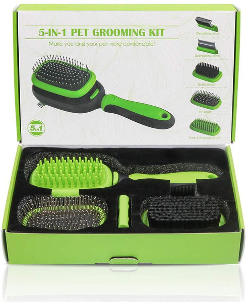 AriTan Updated Pet Brush 5 in 1, Dog and Cat Shedding Grooming Tools Suitable for Long or Short Hair Removes Undercoat, Dander, Dirt, Massages, Improves Circulation