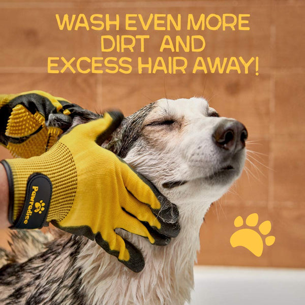 Pet Grooming and Bathing Gloves - Effective Pet Hair Remover for Cats, Dogs & Horses - Long & Short Fur - Enhanced Nubs Design Captures 2X More Hair