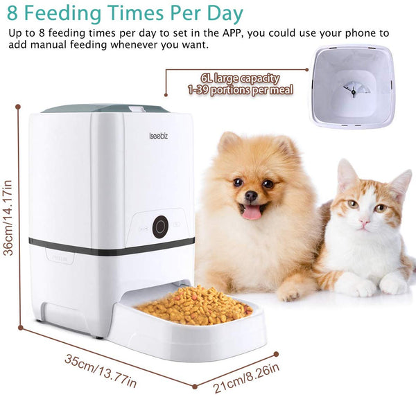 SEISSO Automatic Cat Feeder with WiFi App Remote Control Feeding, 6 Liter Dog Food Dispenser with Timer Programmable, Portion Control, Voice Recording, IP Detect, up to 8 Meals a Day for Pet Feeding