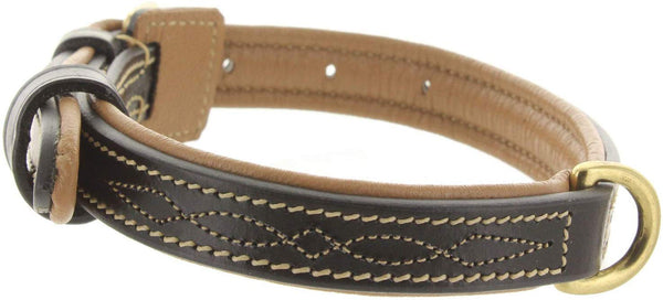 Viosi Leather Dog Collar for Large Medium Small Dogs Best Padded Buffalo Hide 2 Solid Brass Rings for Leash and Dog Tag, Metal D-Buckle