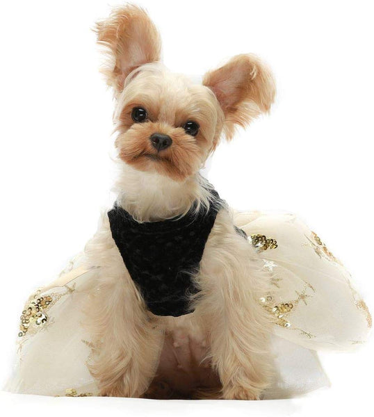 Fitwarm Embroidery Sequins Dog Dresses Tulle Pet Clothes Cat Gown Black