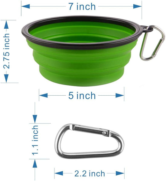 Guardians Large Collapsible Dog Bowls, 34oz Portable Foldable Water Bowls Food Dishes with Carabiner Clip for Travel, 2 Pack (Purple+Green)