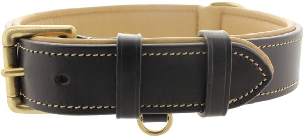 Viosi Leather Dog Collar for Large Medium Small Dogs Best Padded Buffalo Hide 2 Solid Brass Rings for Leash and Dog Tag, Metal D-Buckle