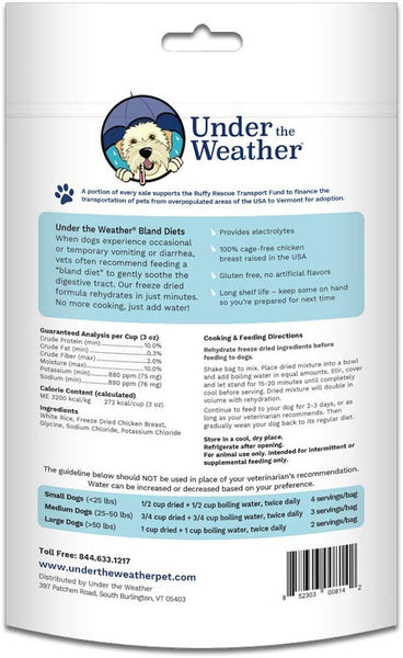 Under the Weather Pets | Easy to Digest Bland Dog Food Diet, Sick Dogs Sensitive Stomachs - Electrolytes - Gluten Free, All Natural, Freeze Dried 100% Human Grade Meat