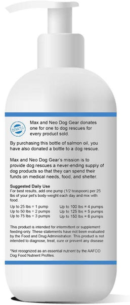 Max and Neo 100% Pure Wild Caught Alaskan Salmon Oil for Dogs and Cats - We Donate One for One to Dog Rescues for Every Bottle Sold