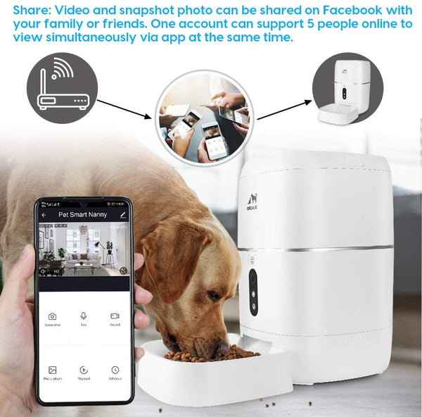 Zacro 6L Automatic Cat Dog Feeder - WiFi Automatic Pet Smart Feeder Food Dispenser, 1080P HD WiFi Pet Camera with Night Vision and 2-Way Audio Communication, Wi-Fi Enabled App for iOS/Android