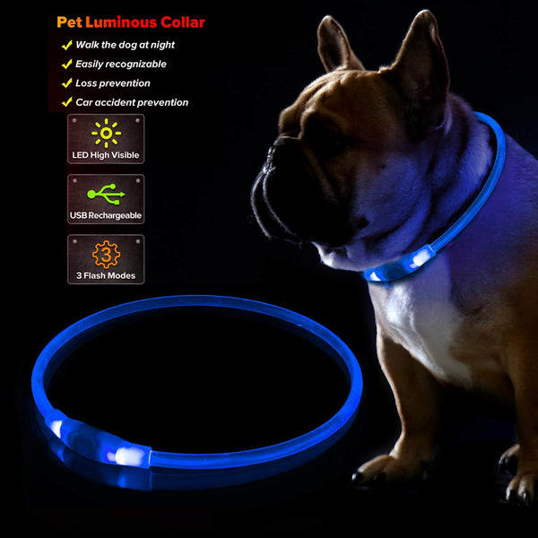 KABB LED Dog Collar, USB Rechargeable Glowing Dog Safety Collar for Night Time, Water Resistant Cuttable Light Up Dog Collar for Small Medium Large Dogs