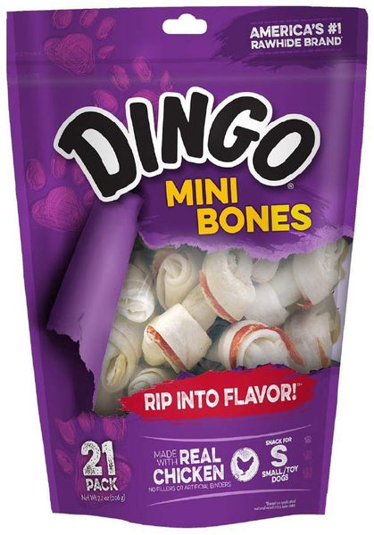 Dingo Mini Bones, Rawhide Chews for Dogs, Non-China Rawhides, Made with Real Chicken