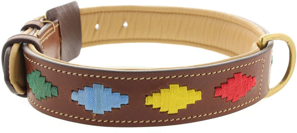 Viosi Leather Dog Collar for Large Medium Small Dogs Best Padded Buffalo Hide 2 Solid Brass Rings for Leash and Dog Tag, Metal D-Buckle